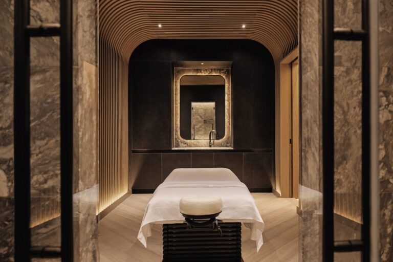 Inside of a massage room at the Spa at Equinox Hotels