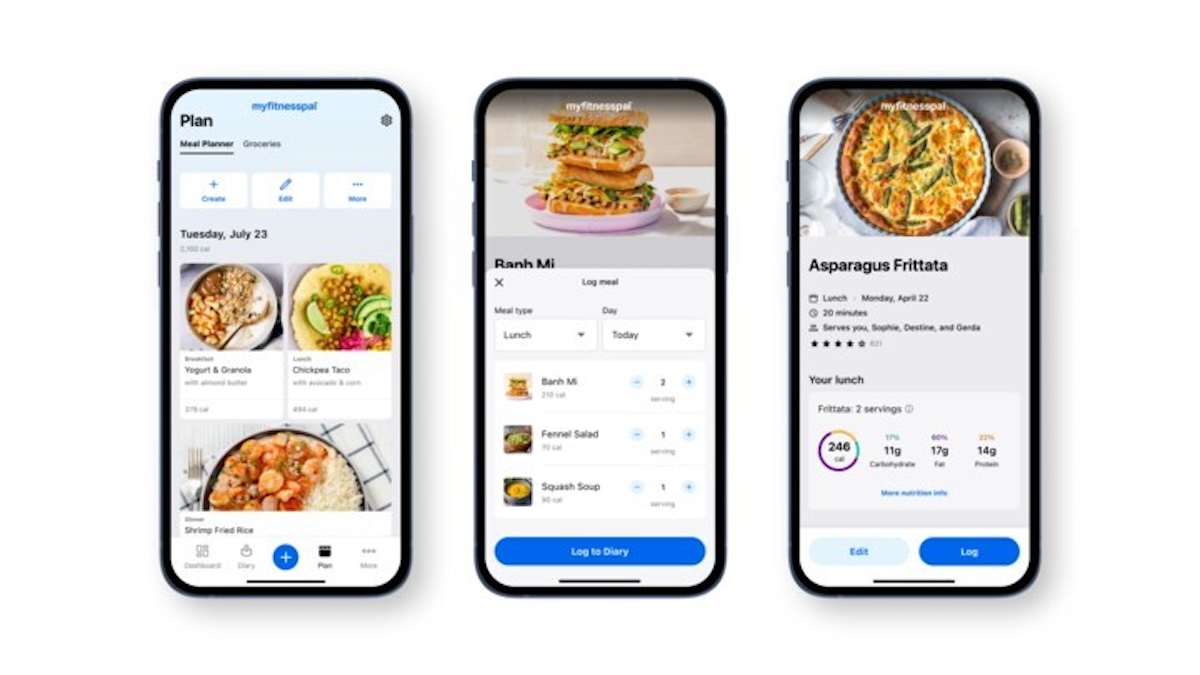 Screenshots of MyFitnessPal's meal planner