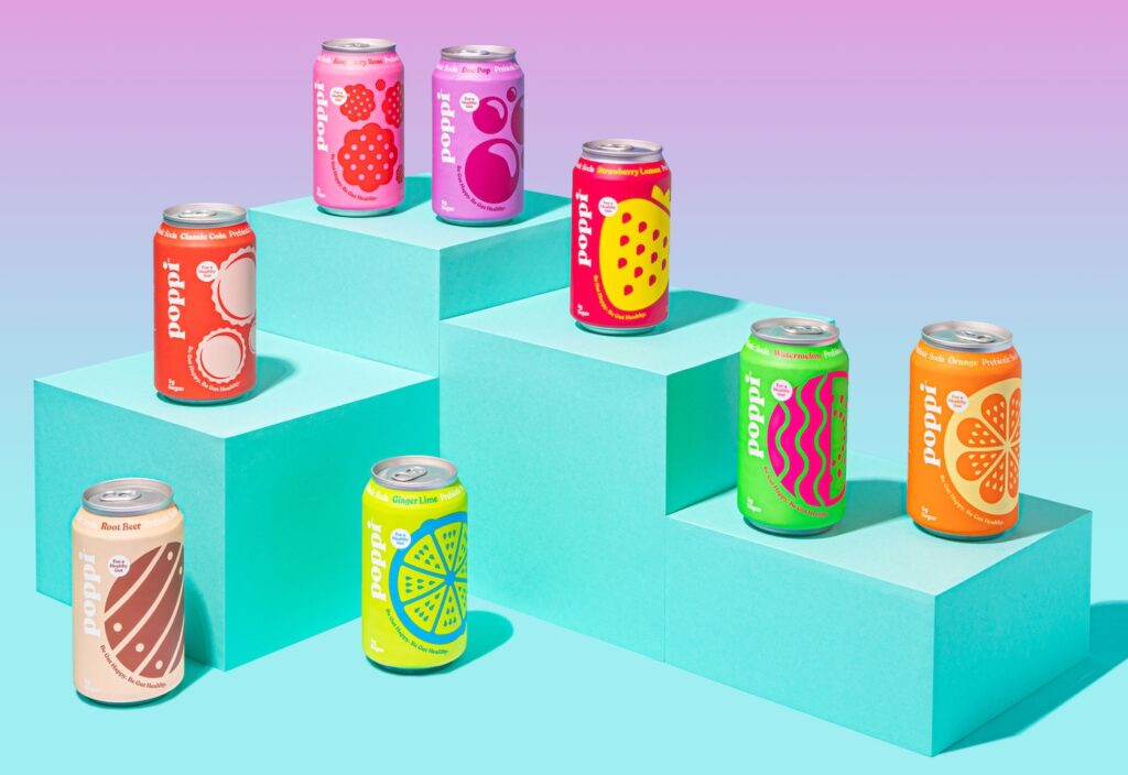 Assorted poppi cans