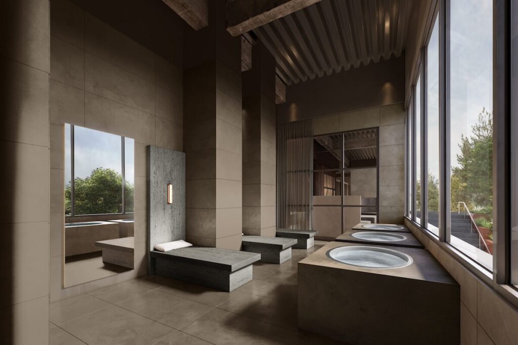 Rendering of high ceilings and an ice bath at Remedy Place