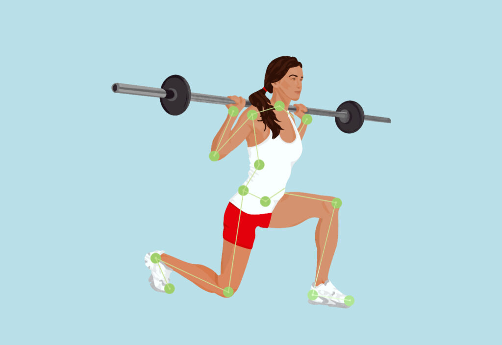 Illustration of woman lunging with a barbell weight