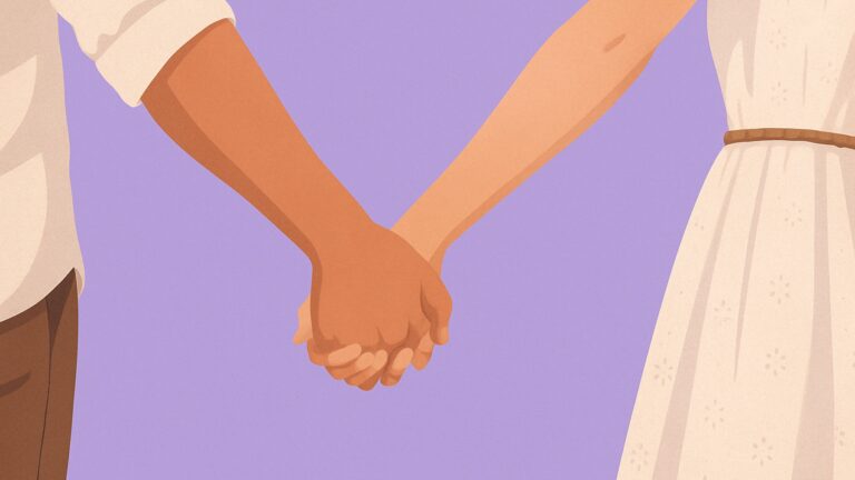 Illustration of man and woman holding hands