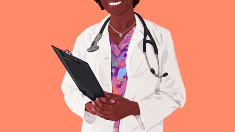 Graphic illustration of a doctor holding a clipboard