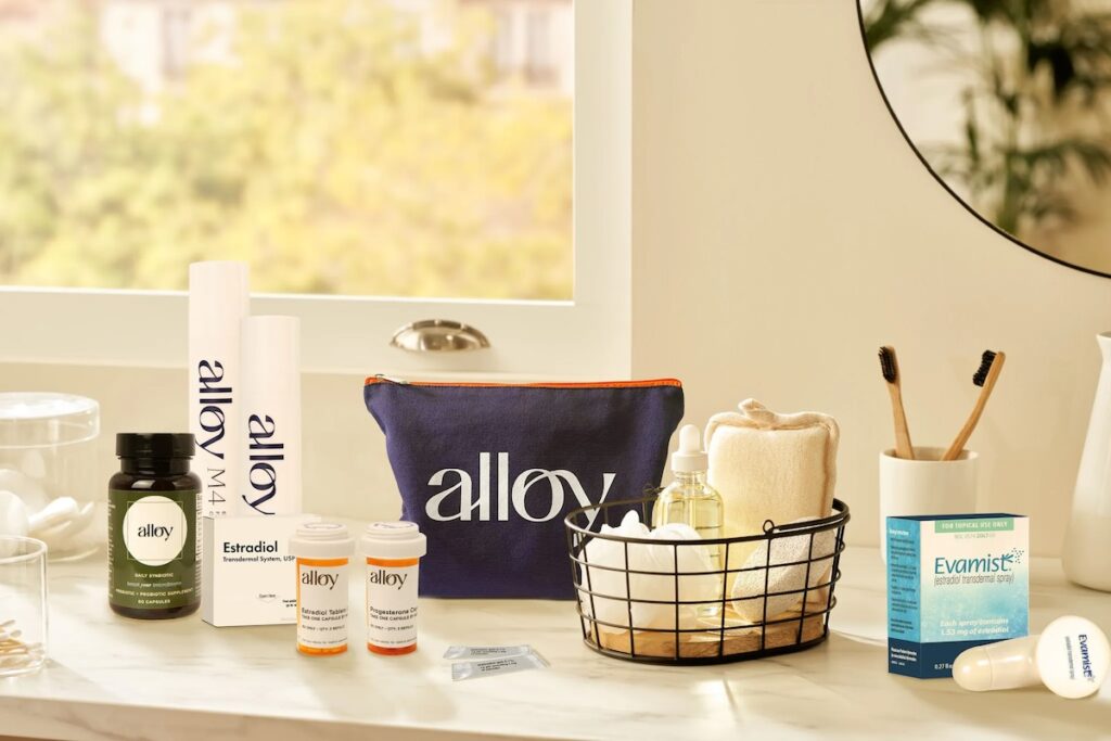 Array of Alloy Women's Health products, including supplements and beauty tools