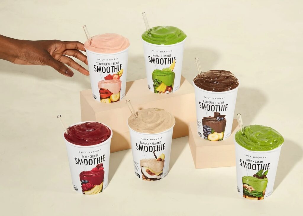Array of various Daily Harvest smoothies
