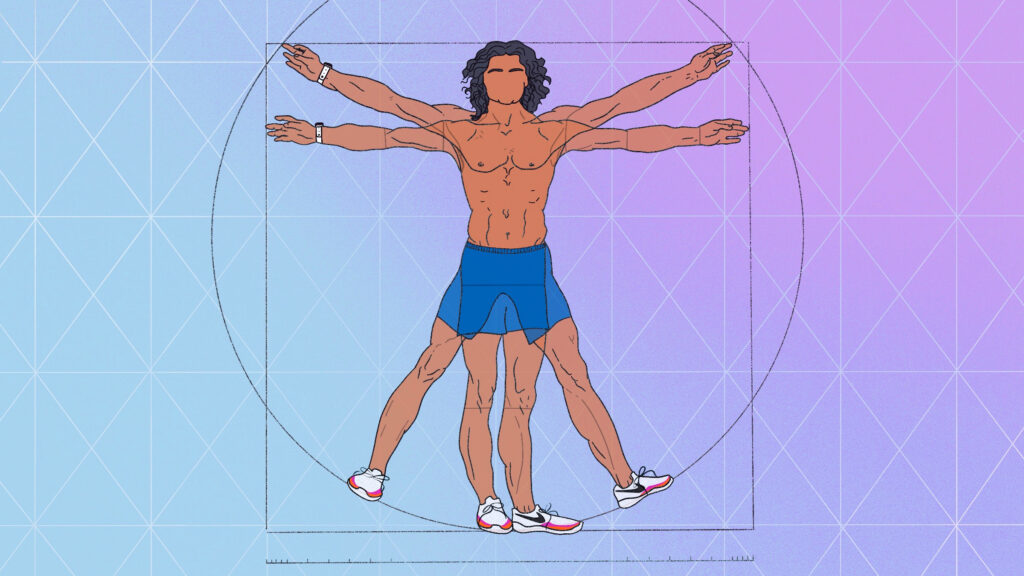 Graphic illustration of a fit man in the Vitruvius circle