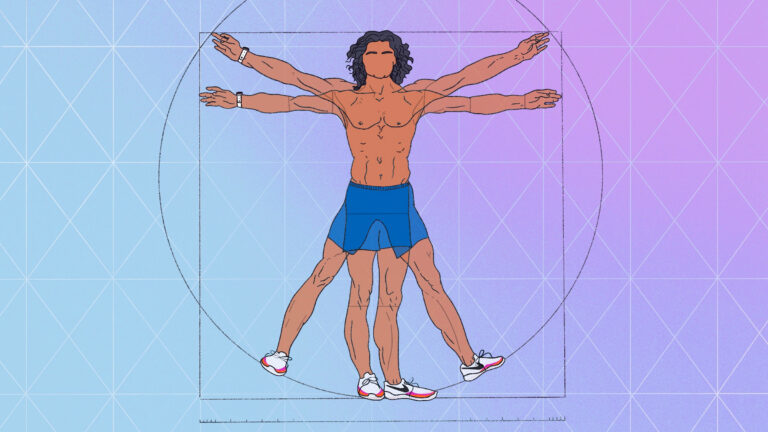 Graphic illustration of a fit man in the Vitruvius circle
