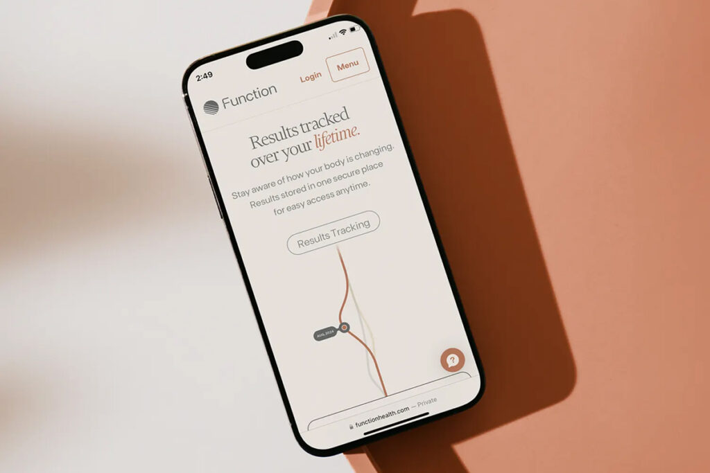 Viewing Function Health's homepage on a touch screen phone