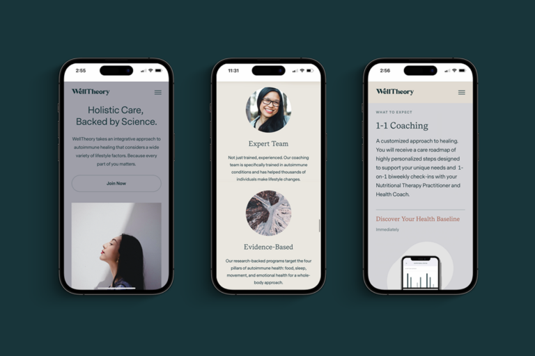 Three screenshots of WellTheory's care platform