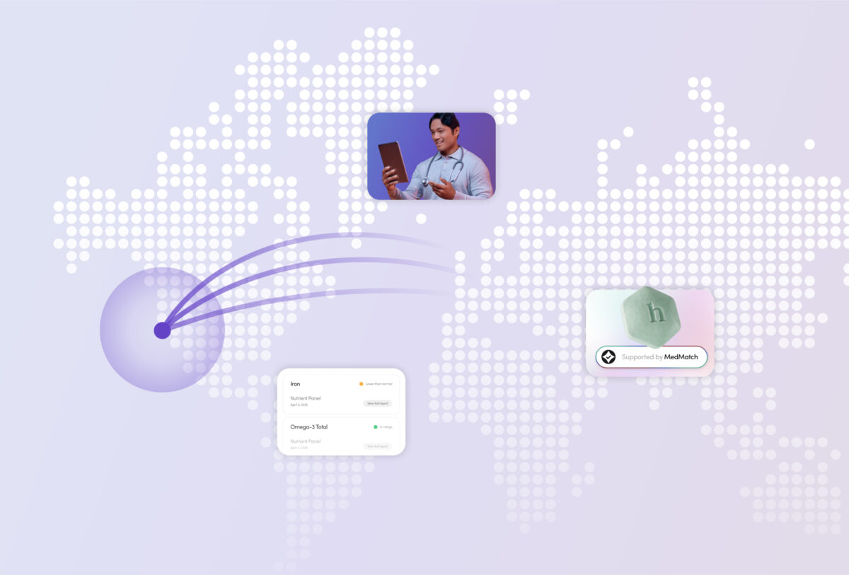 Graphic illustration demonstrating the connectivity of hims & hers across country borders