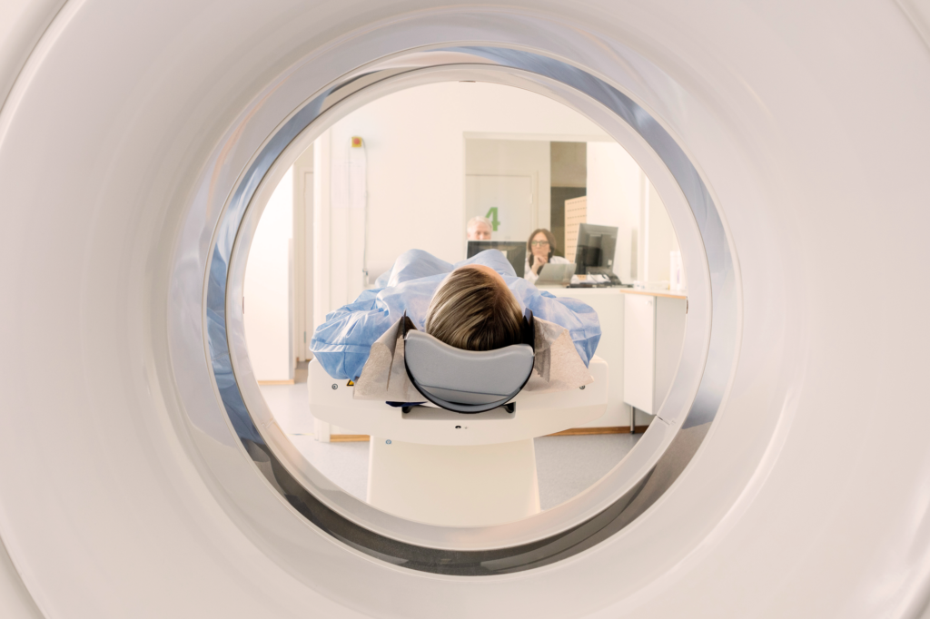 A patient entering a MRI scan