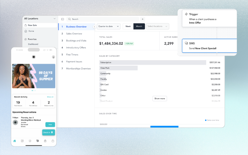 Screenshots of Arketa's management system