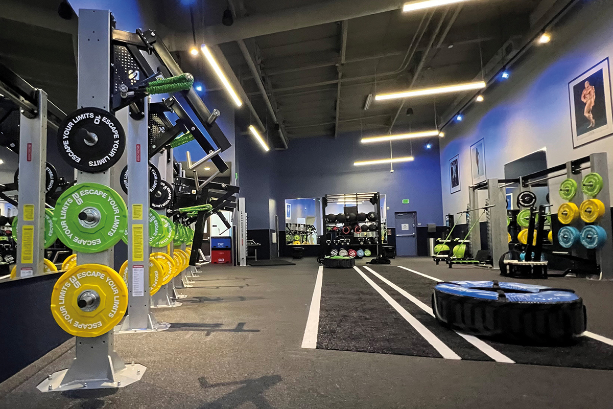 Interior of Gold's Gym weight lifting floor