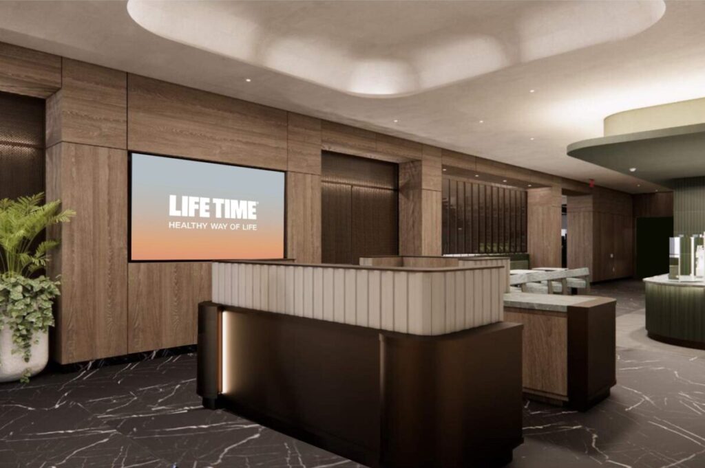 Rendering of Life Time's lobby at 10 Bryant