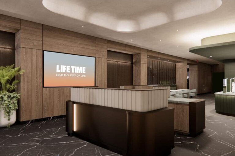 Rendering of Life Time's lobby at 10 Bryant