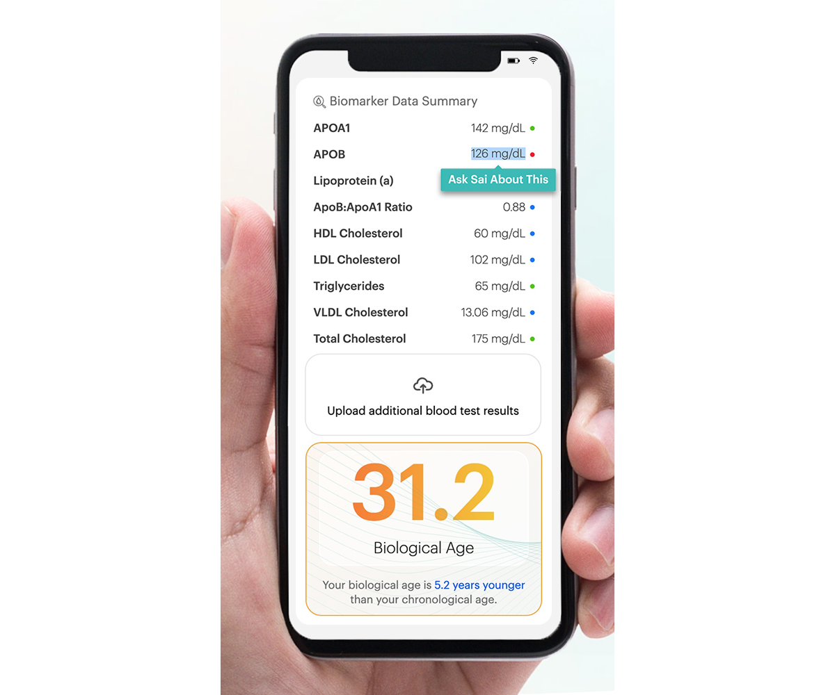 Biomarker data summary displayed on a phone