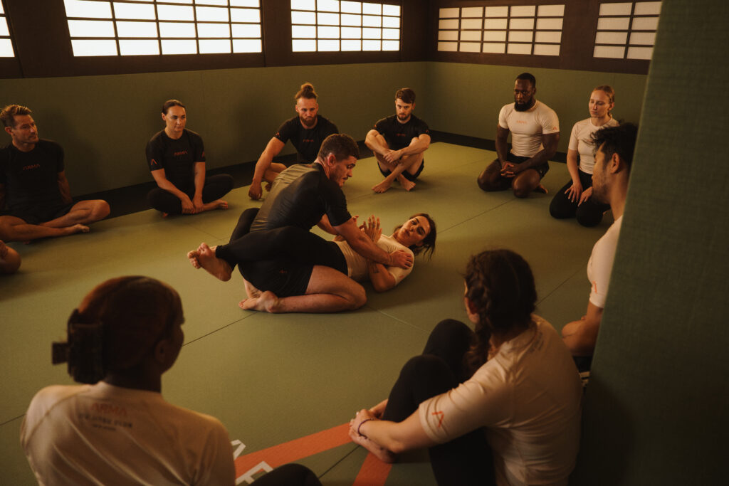 Members practicing in dojo