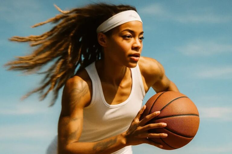 Action shot of an Indiana Fever basketball player