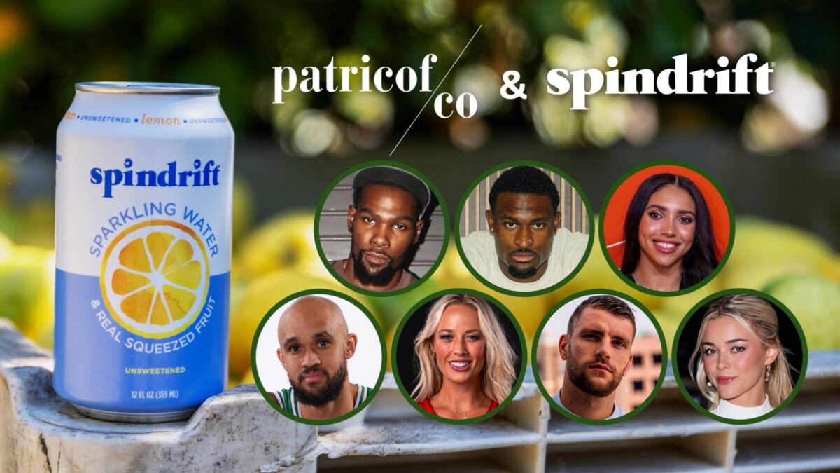 Can of Spindrift beverage with headshots of investors