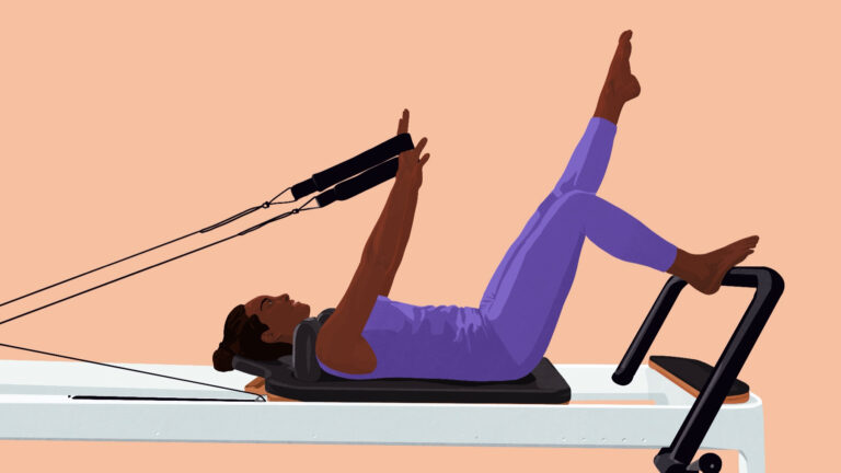 Graphic illustration of a woman doing reformer pilates