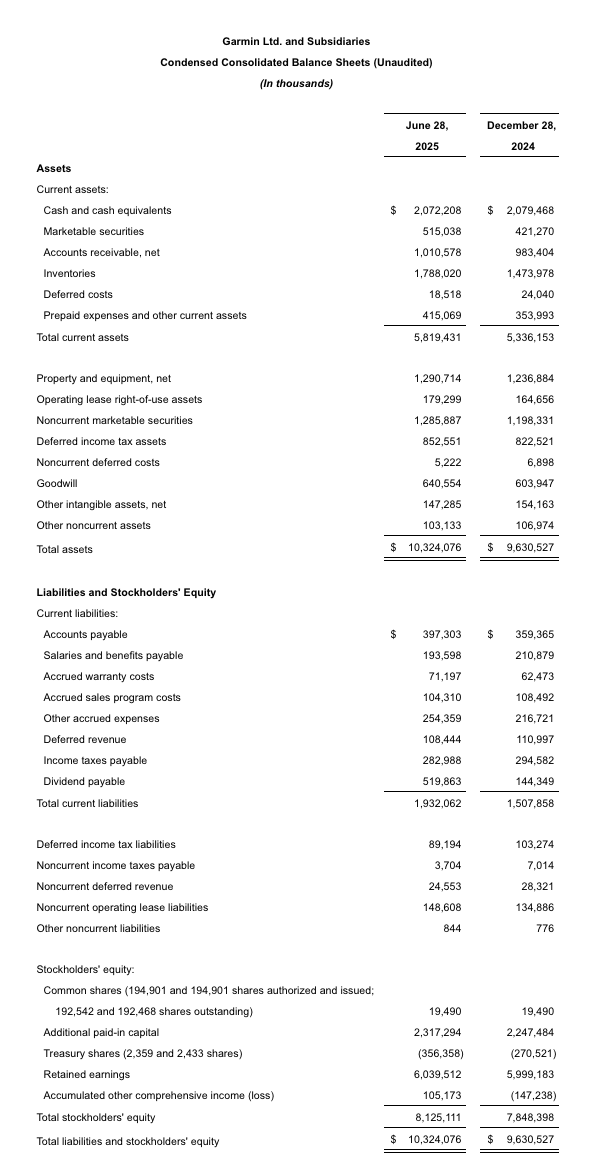 Garmin financial statement