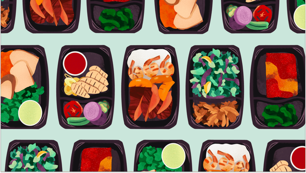 Graphic illustration of takeout meals