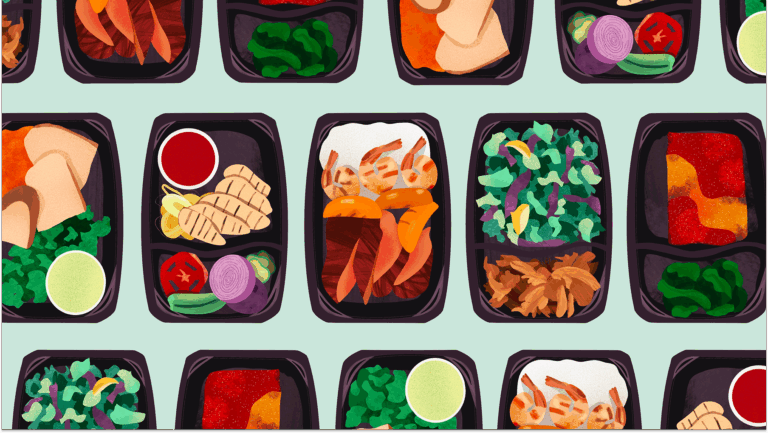 Graphic illustration of takeout meals