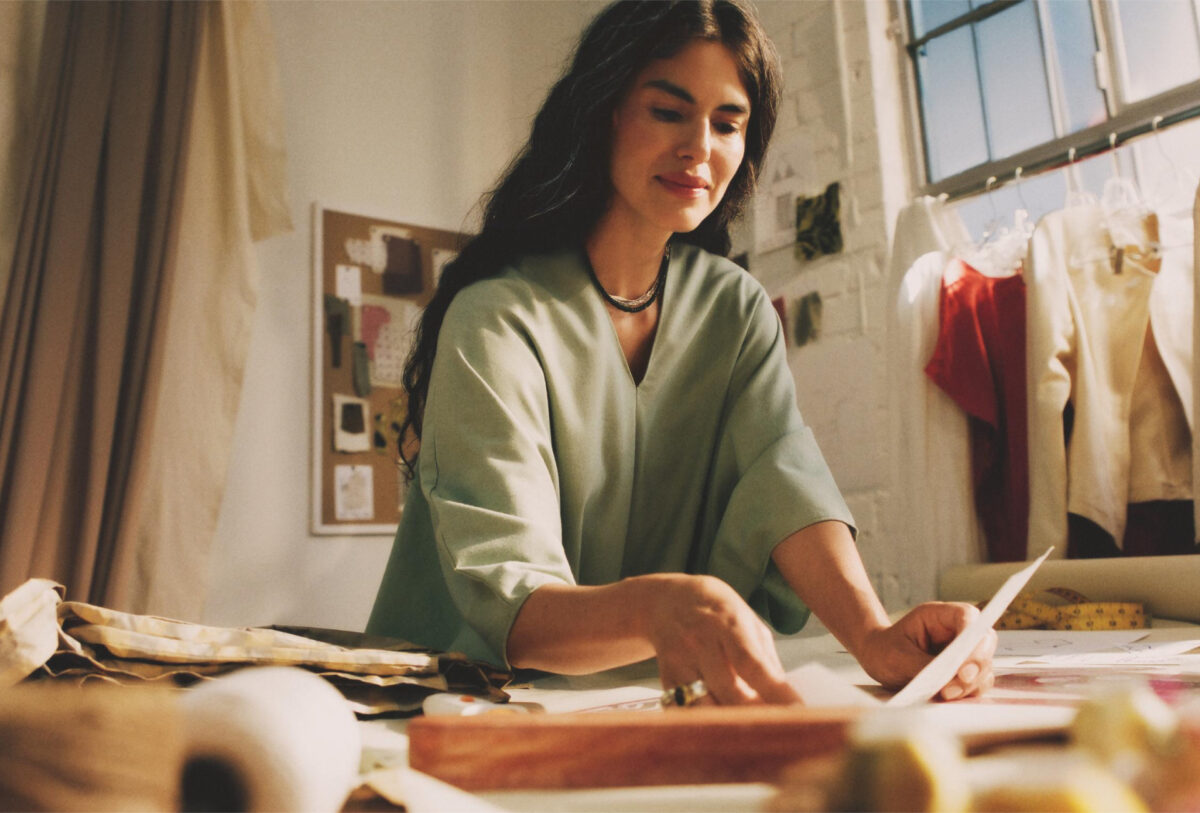 Woman sifting through papers