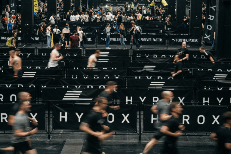 Action shot of runners at HYROX