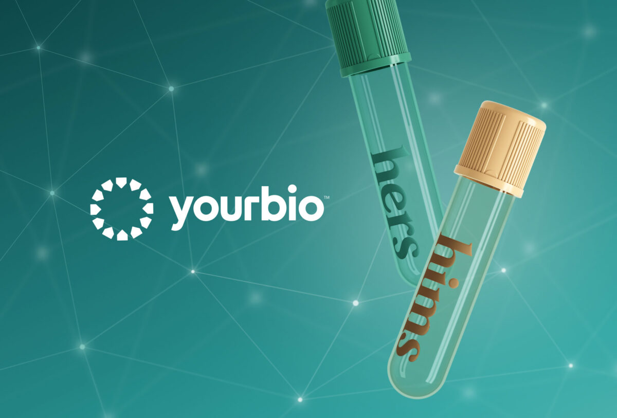 yourbio logo next to hims & hers test tubes