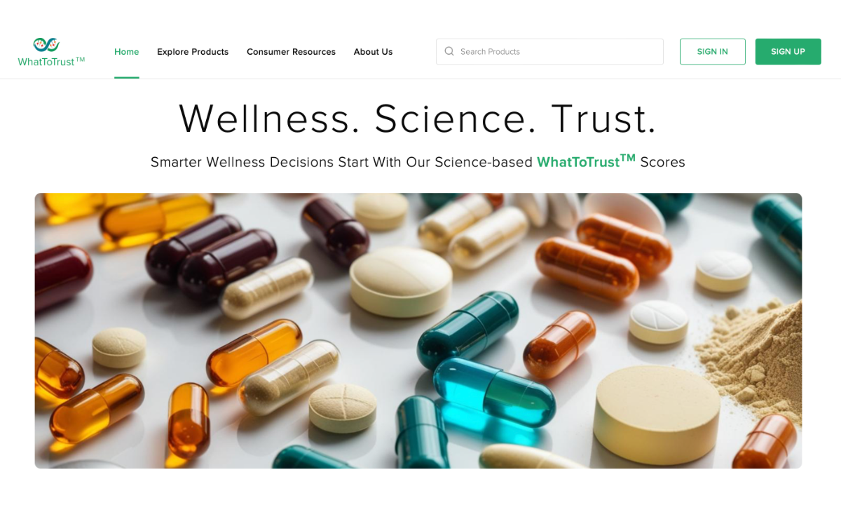 Screenshot of WhatToTrust homepage