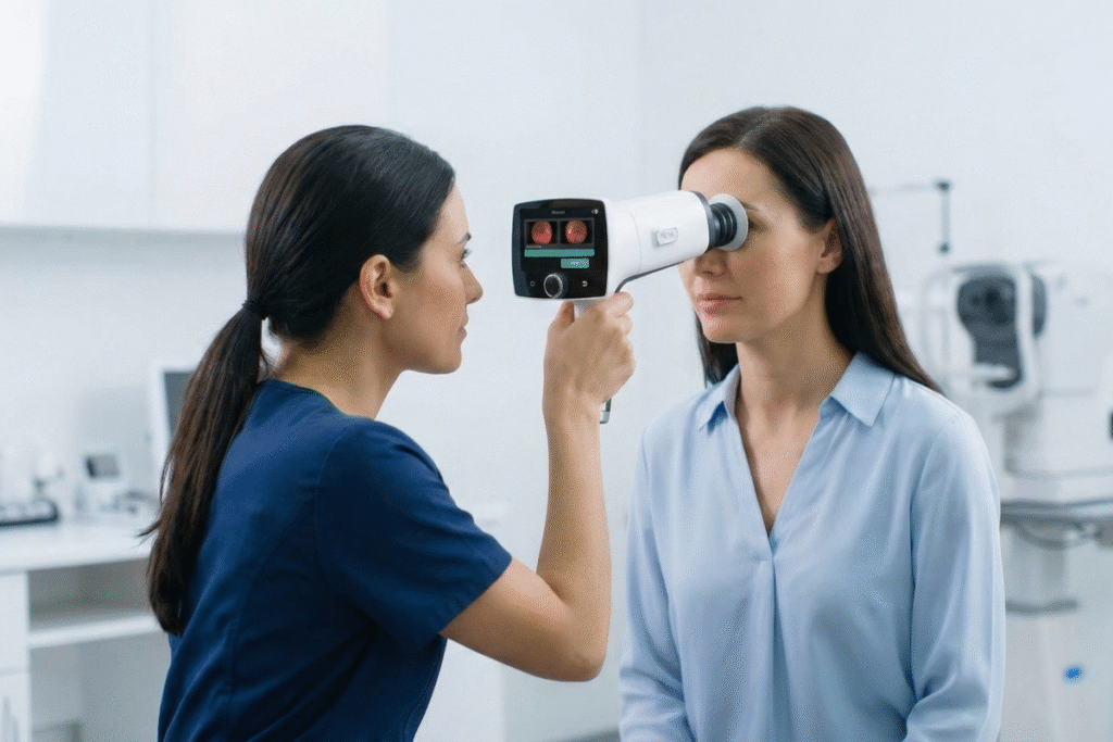 Woman receiving an eye treatment