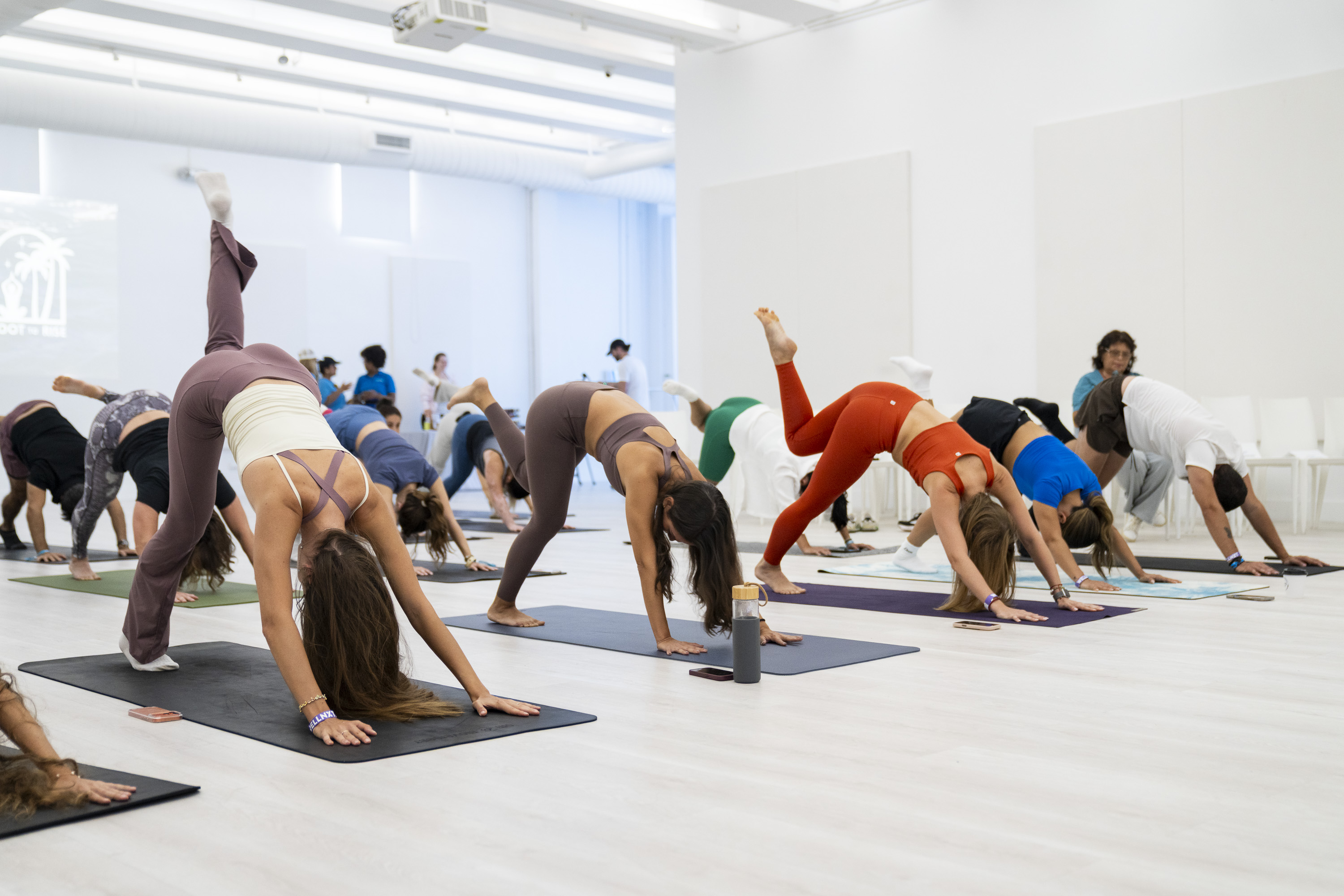Group of people performing yoga