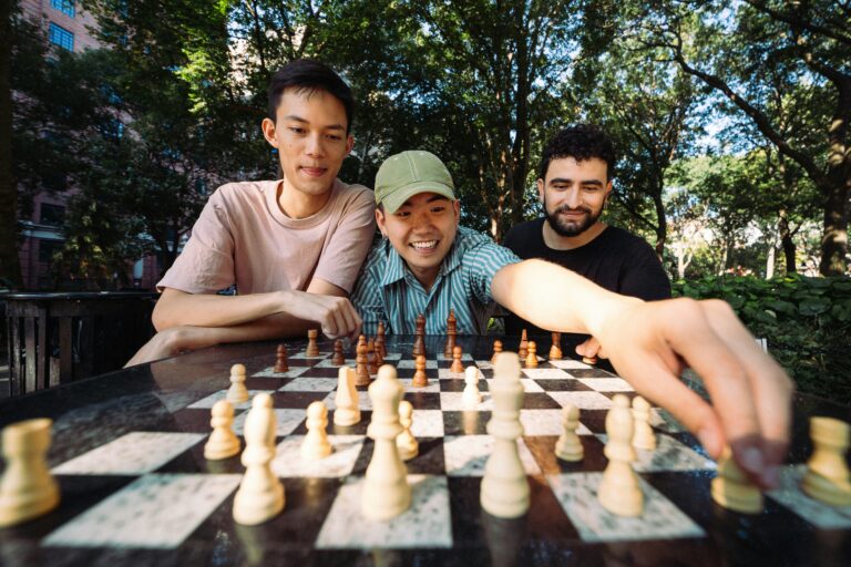 Group of friends playing chess
