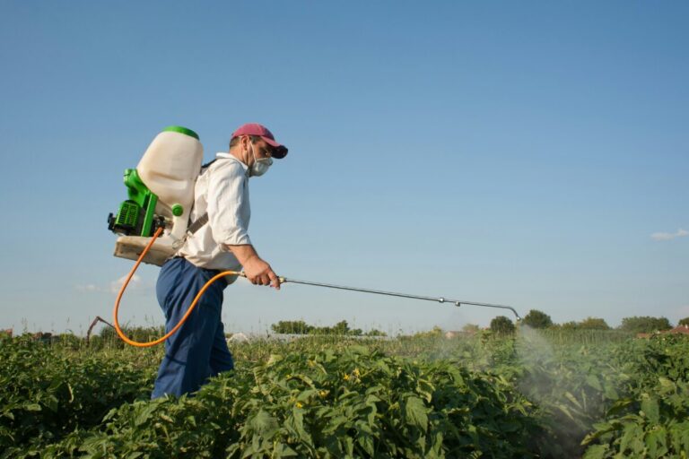 Man spraying crops with herbicides