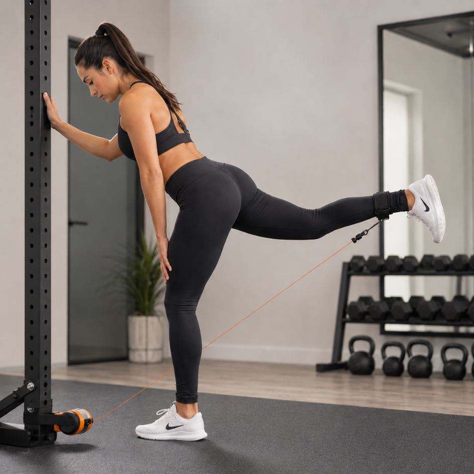 Woman performing a cable kickback with MAXPRO Air