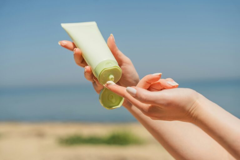 Applying sunscreen near the beach