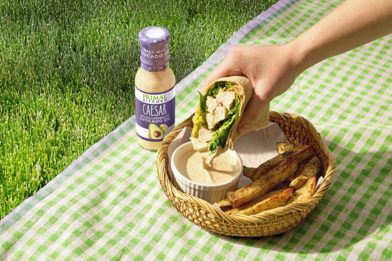 Caesar wrap with Primal Kitchen avocado oil-based dressing