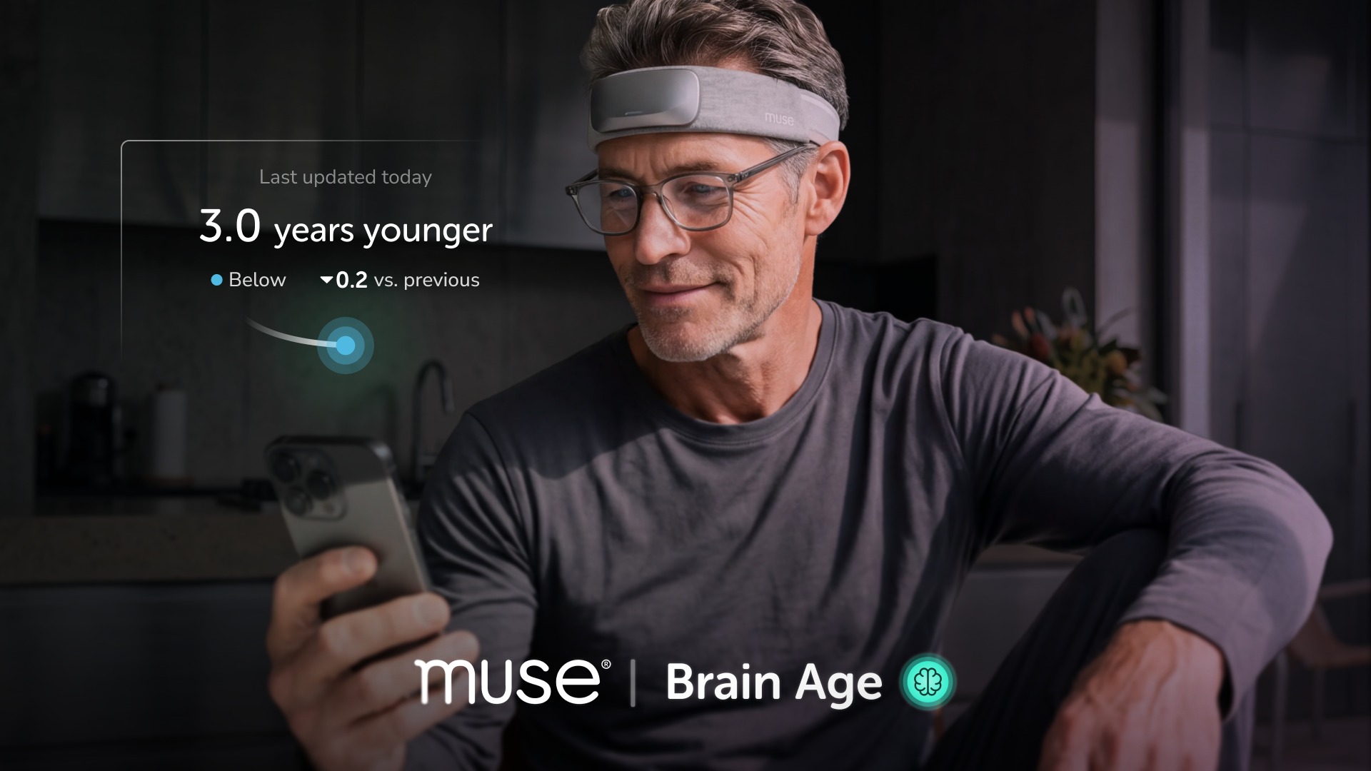 Man wearing the Muse device to learn his brain age