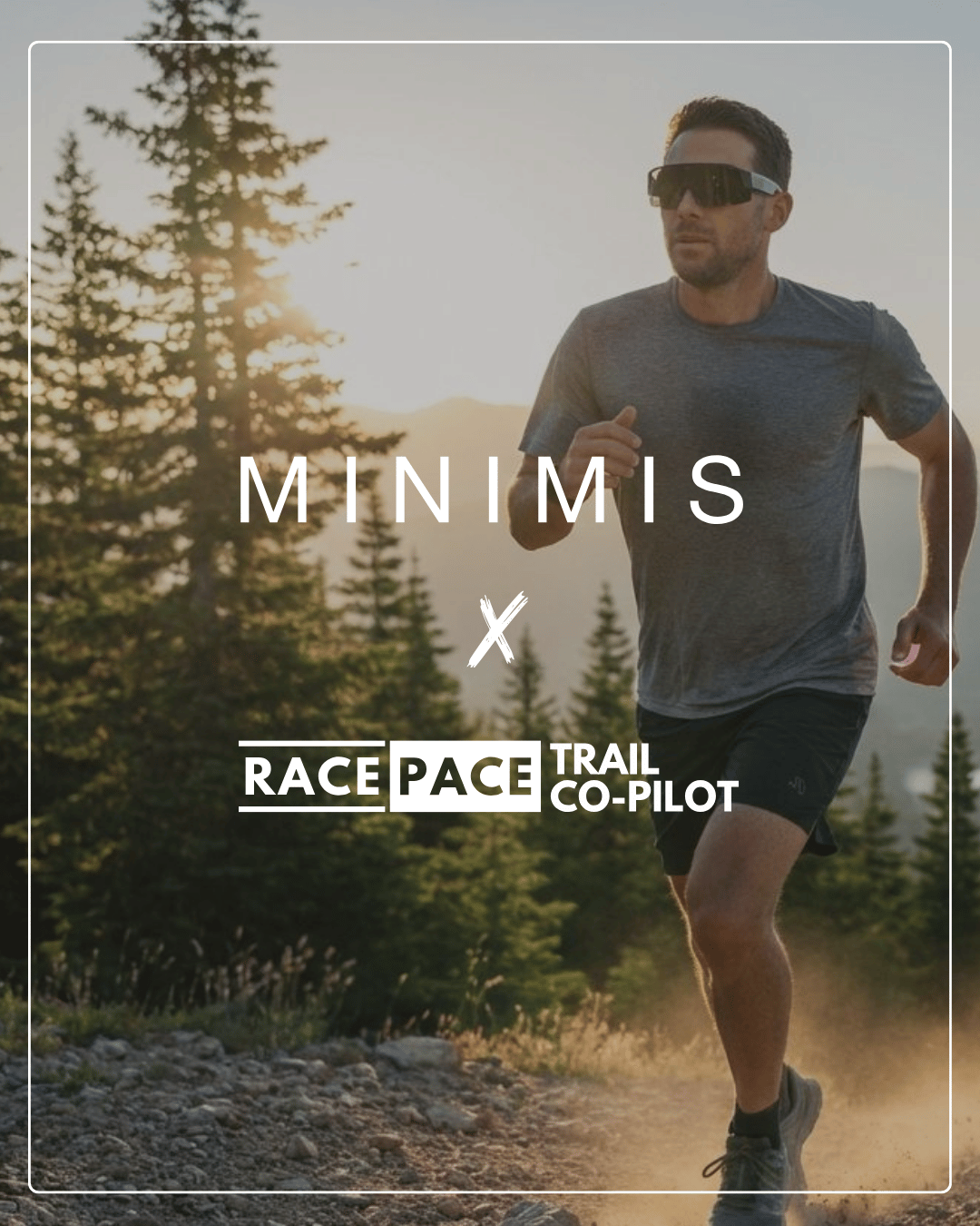 Man running on dirt trail wearing Minimis glasses